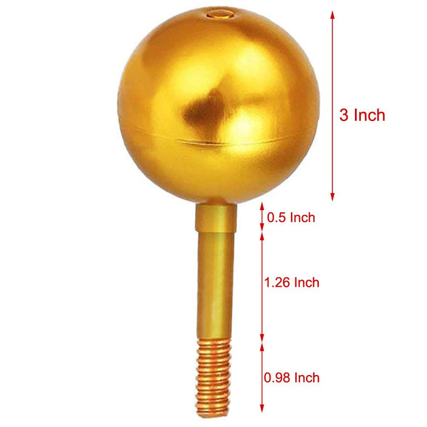 Huouo 3-Inch Flagpole Ball Top Ornament + 2 PCS Flag Clip Hooks - Gold Aluminum Anodized Finish Ball Topper for US Flag