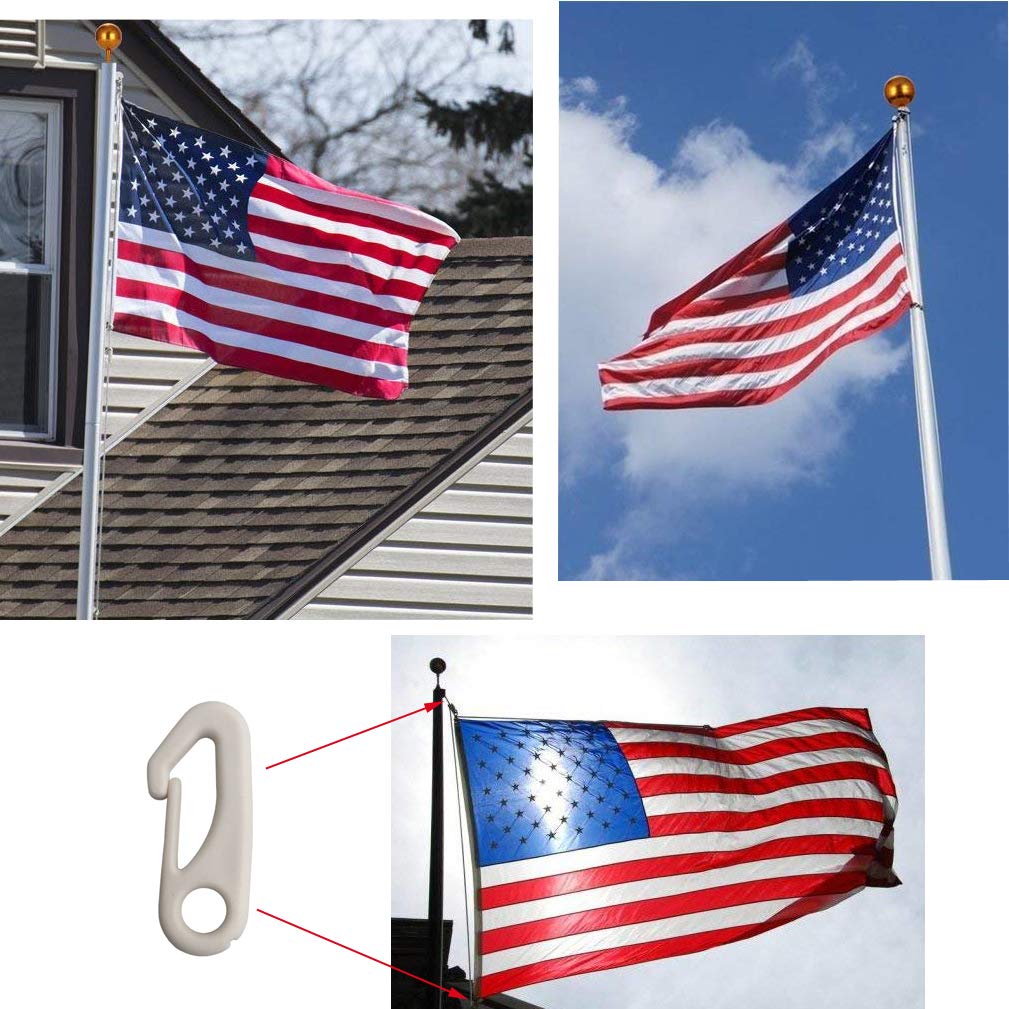 50 FT Flagpole Halyard Rope Kit – Includes 2 Gold Swivel Snap Clips For Easy Flag Raising
